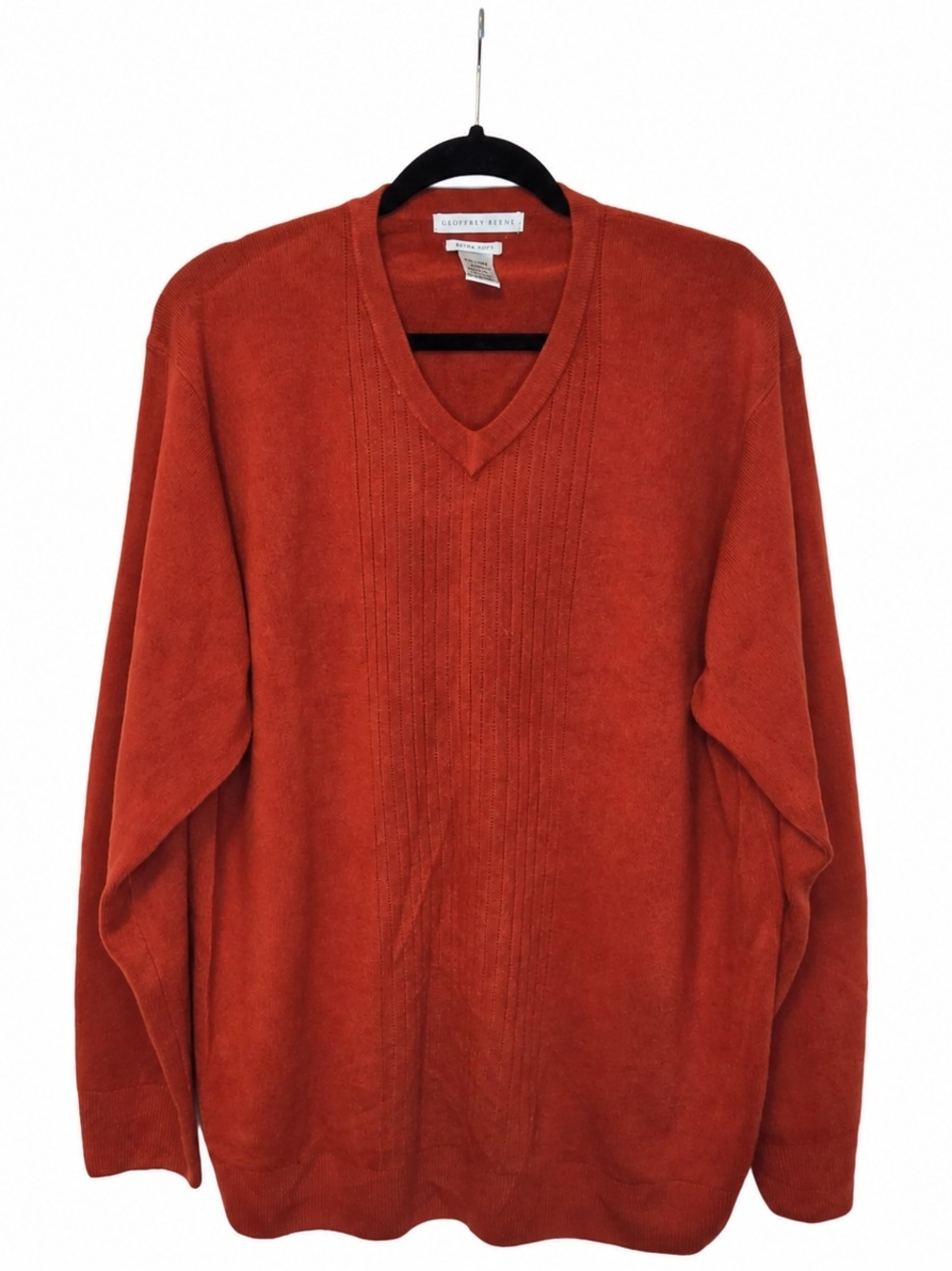 Geoffrey Beene Men's Rust Orange V-Neck Sweater